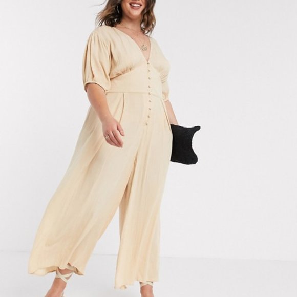ASOS Curve Pants - NWT ASOS Curve Crinkle Tea Puff Sleeve Jumpsuit 12